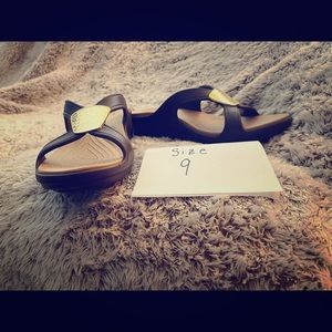 Brown and Gold Croc Sandals